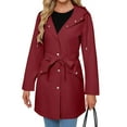 thumbnail image 3 of Manteau Imperméable Coupe-Vent pour Femmes à Capuche Classique avec Ceinture à Nouer et Cordon, Activités de Plein Air, Rouge Vin, m, 3 of 9