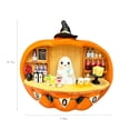 thumbnail image 3 of Halloween Pumpkin Ghost Bartender Figurine, 8.7-Inch Mini Bar Scene with Concealed Warm LED Lights, Hand-Painted Resin Ornament with Witch Hat Spiderweb Details for Nightstand Counter Window Display, 3 of 7