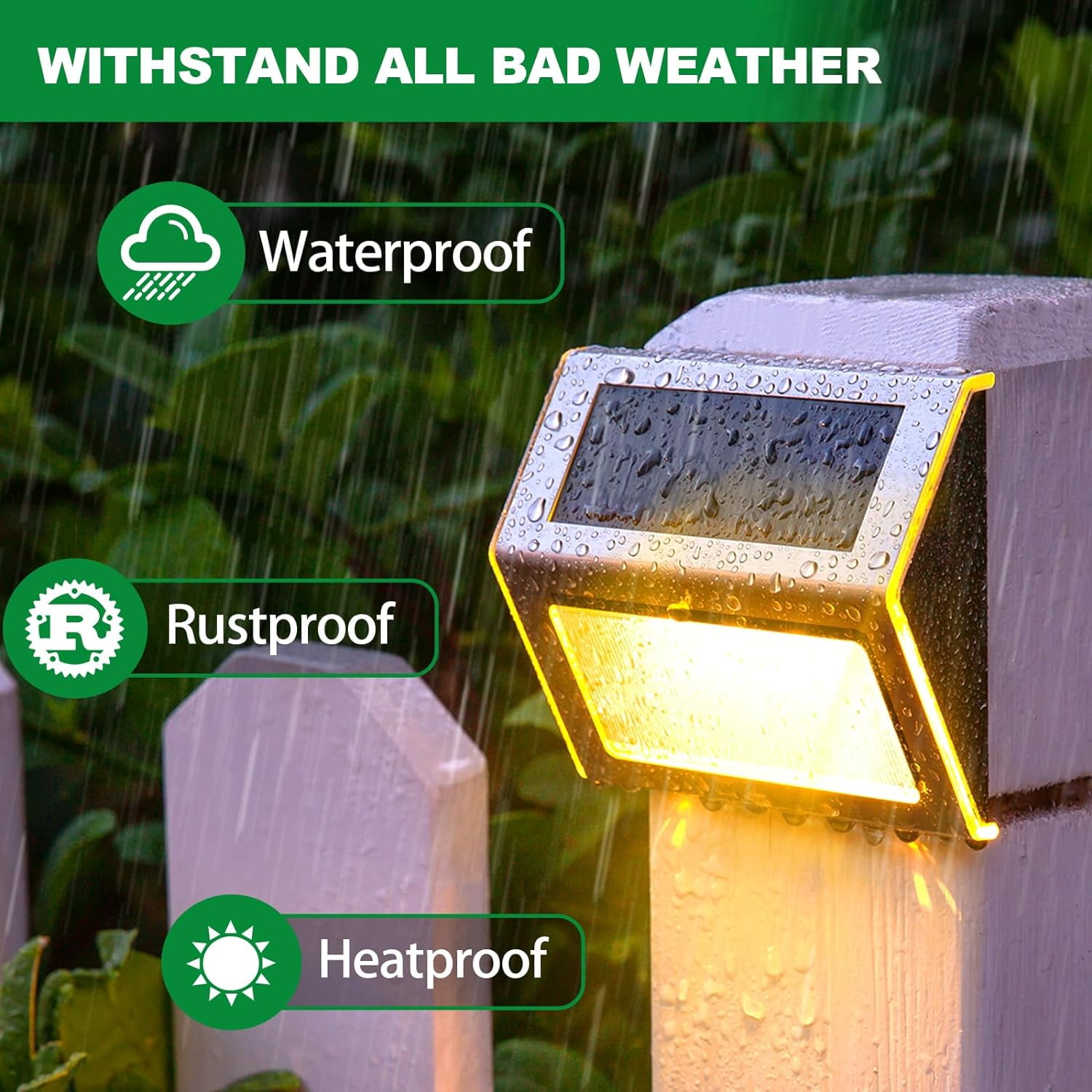 JSOT 2 Pack Solar Deck Lights, 30 Lumen Solar Dusk to Dawn LED Step Lights, Warm White Light