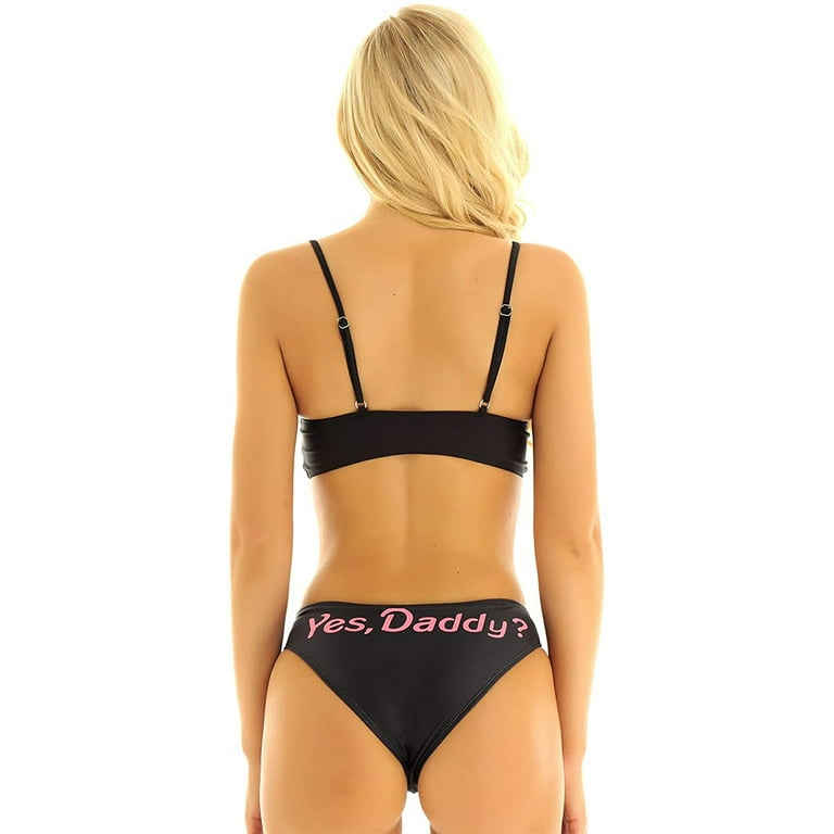 IBTOM CASTLE Women's Lingerie Sexy Naughty Underwear Two Piece Bathing Suit  Padded Bra Top Panty Bikini Swimsuit XL Black 