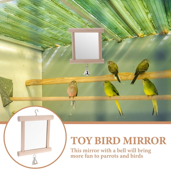 ORDDIART 1Pcs Parrot Toy Bird Mirror Wooden Rectangular Design for Cage Playtime