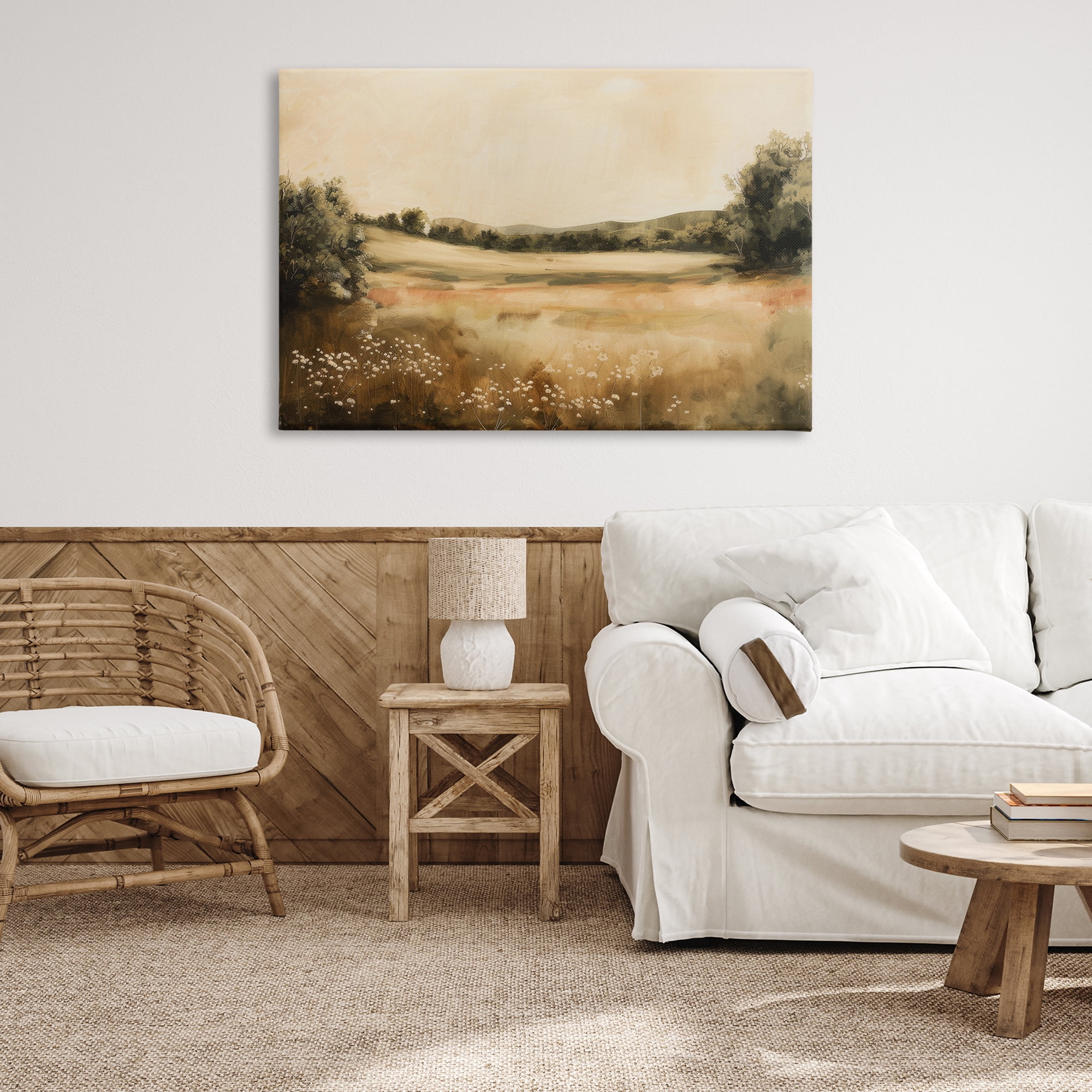 Stupell Industries Neutral Meadow Landscape Landscape & Nature Painting Wrapped Canvas Art Print Wall Art, 45 x 30
