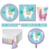 Llama Party Birthday Party Set 35 Pieces,9" Plate,Luncheon Napkin,9 Oz. Cup,Plastic Table Cover,Banner,Metallic Balloon