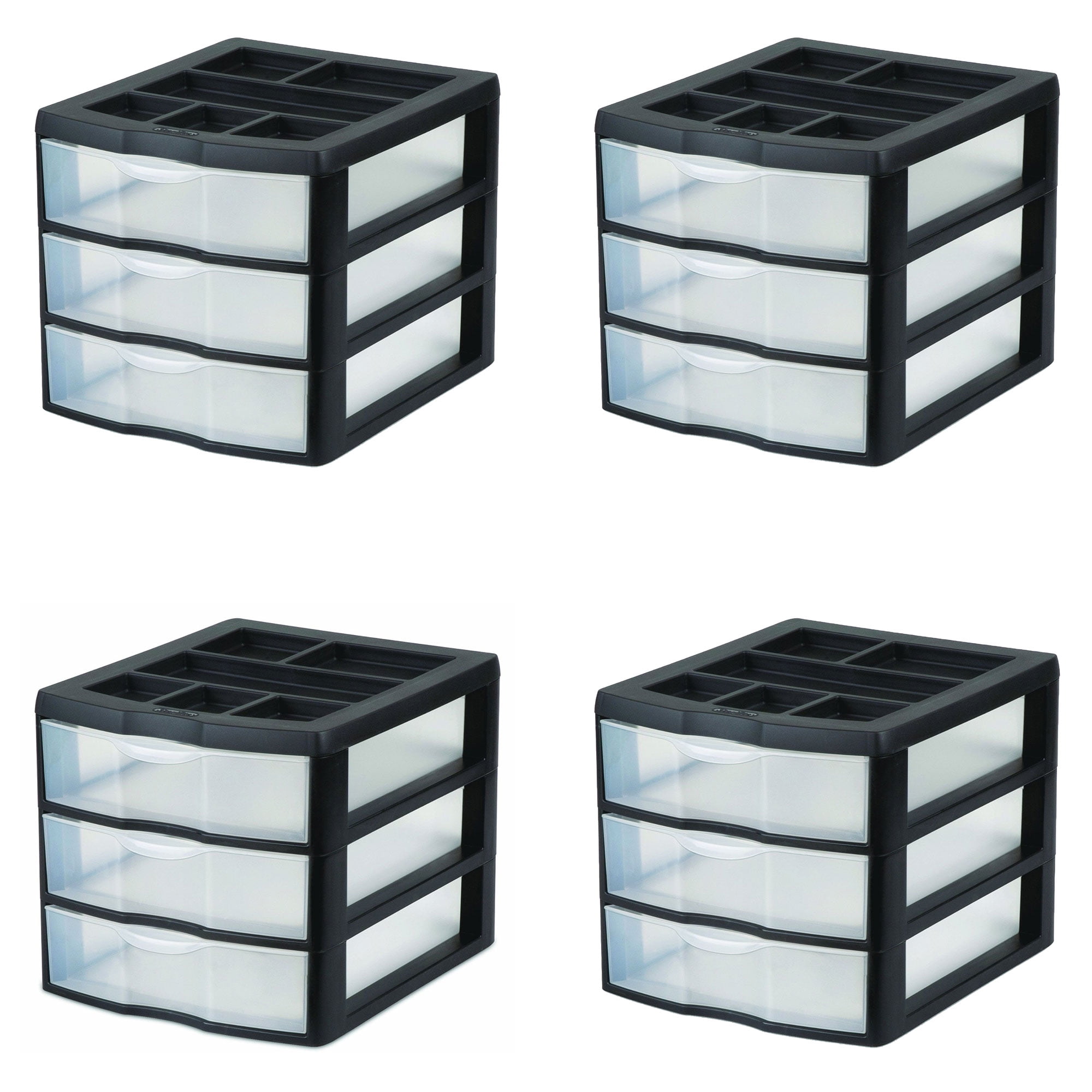 Sterilite Medium Compact Countertop 3 Drawer Desktop Storage Unit 4 Pack