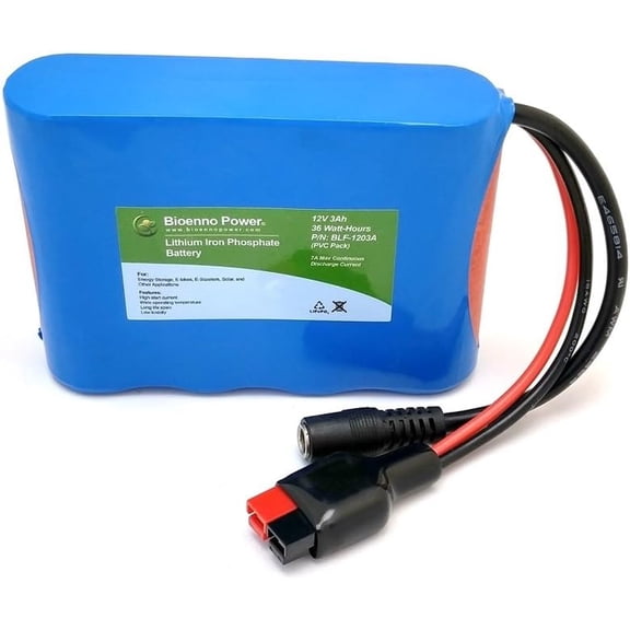 Bioenno Power 12V, 3Ah LFP LiFePO4 Lithium Iron Phosphate Battery (PVC, BLF-1203AB)