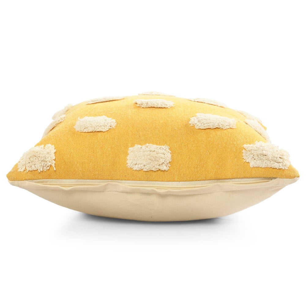 LR Home Zinna Dots Modern Cotton Throw Pillows, Yellow/White, 20" x 20", Set of 2