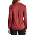 thumbnail image 4 of Allegra K Women's Elegant V Neck Point Collar Long Sleeve Smooth Satin Blouse, 4 of 7