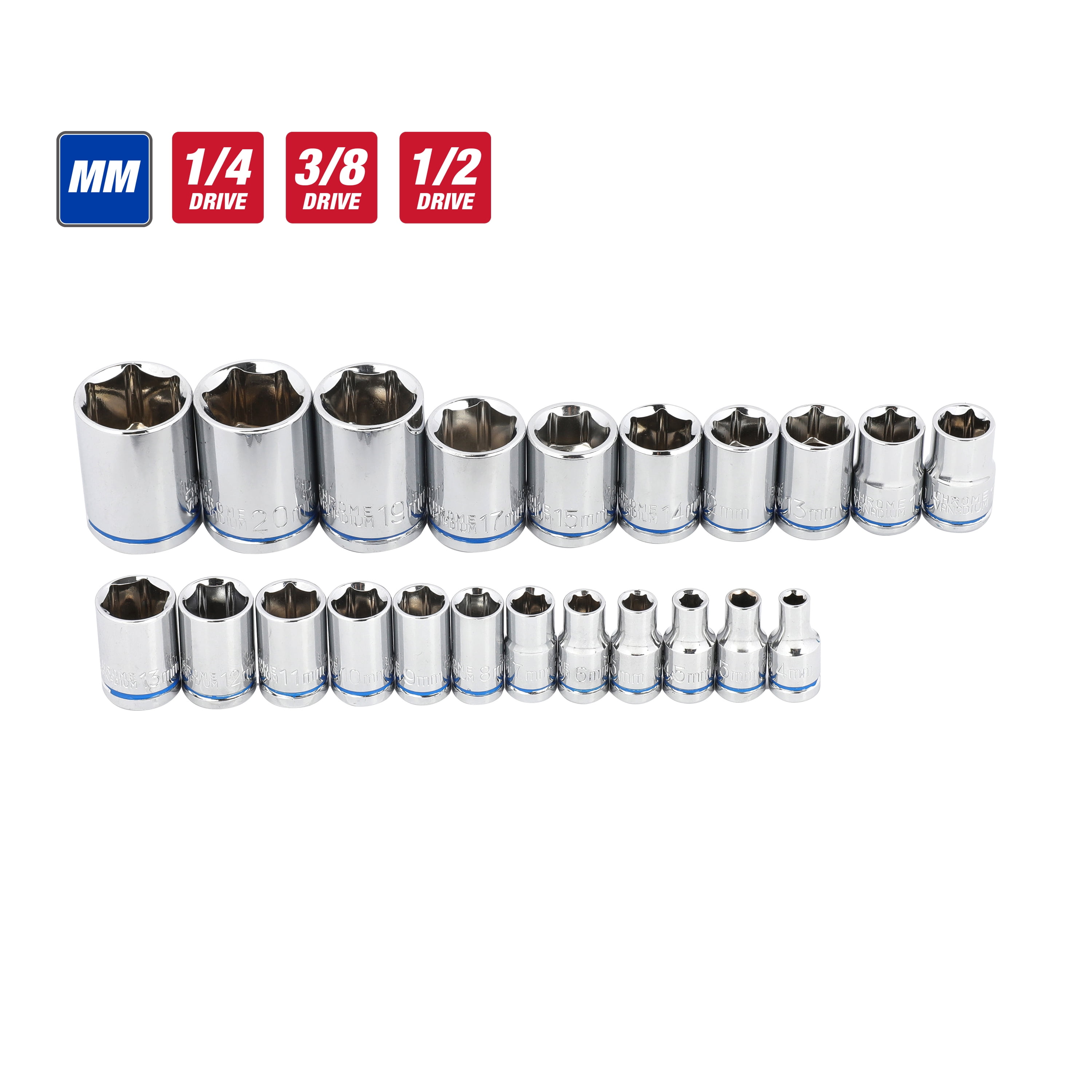 Hyper Tough 144-Piece 1/4, 3/8 and 1/2-inch Drive Mechanics Tool Set, Chrome Finish
