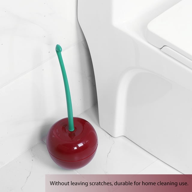 Escobillas De Limpieza Para Inodoro, Juego De Soporte En Forma De Cereza Para Lavabo Con Cerdas Resistentes Y Recipiente Portátil, Ranuras Fáciles De Limpiar Y Cada Rincón