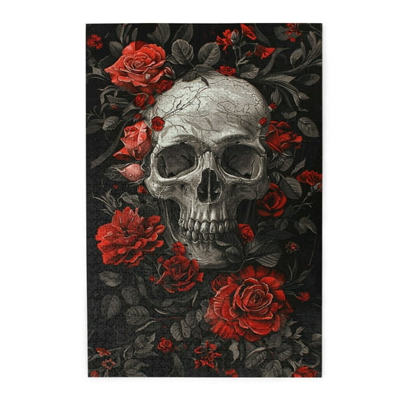 1000 PCS 1000 Piece Puzzle For Adults Rose Skull,Wonderful Imagination,The Charm Puzzle Of Game Night,Creative Activity Hobbies For Adults,Modern Art Skull Fun Wooden Puzzle,Relax Yourself