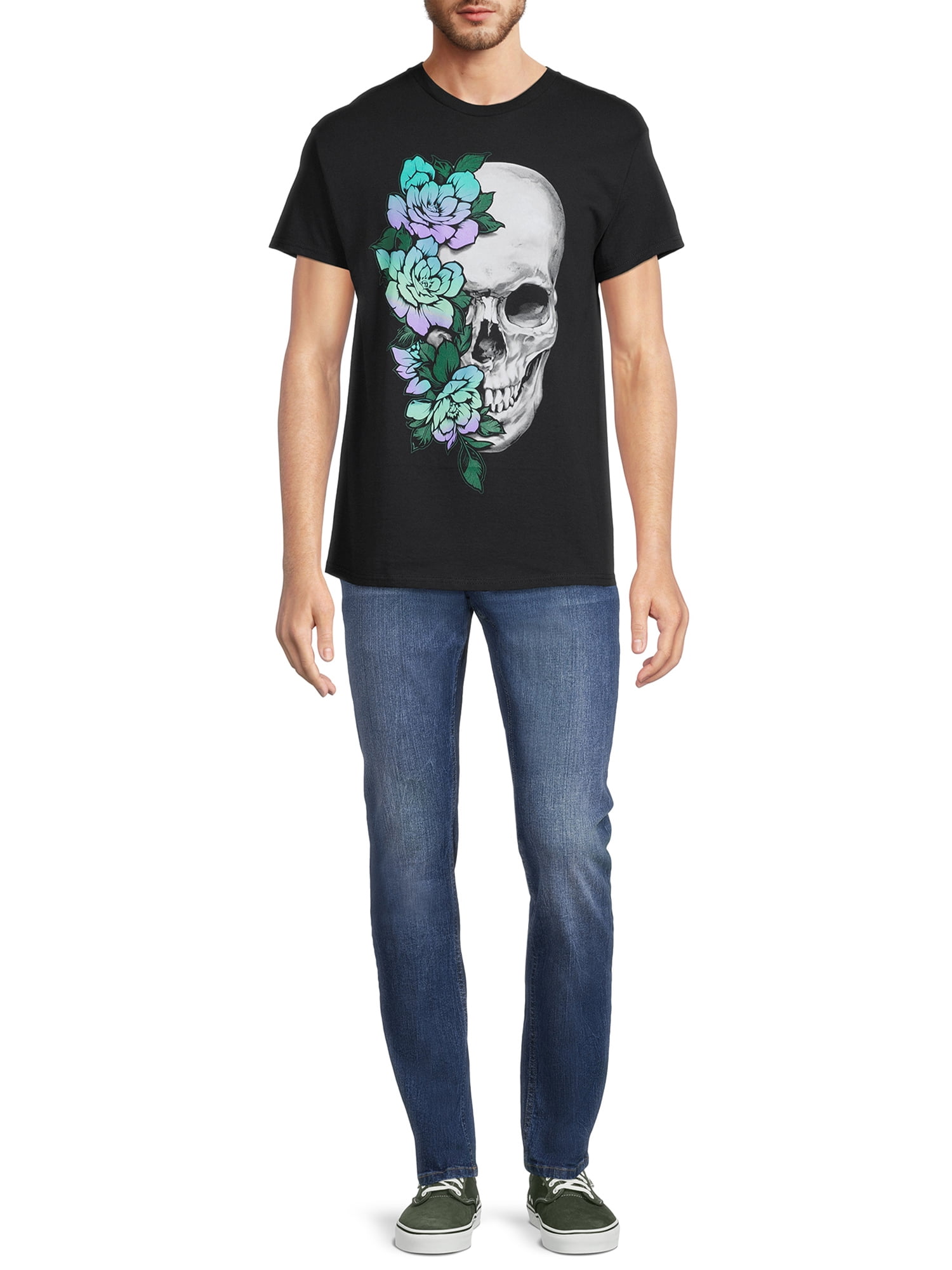 ★HYDROGEN★Unisex Skull &Flower Graphic Tee GREY floral skull tee – Juneandgrey