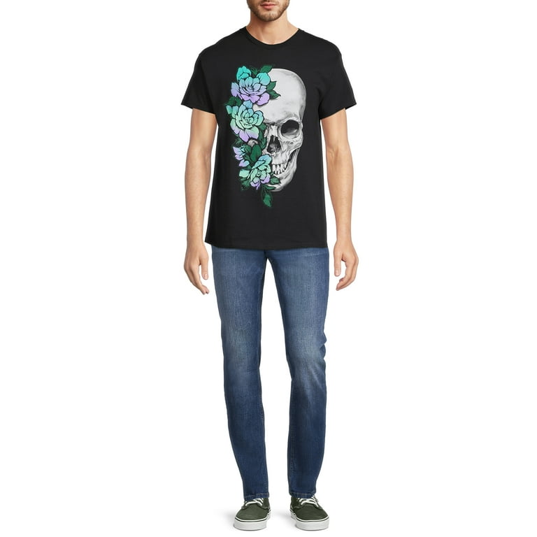 Men's Cargo Shirt With Detached Skull With Flower Graphic Print