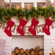 yulier Christmas Stockings Initial Monogram Embroidered Christmas Mini Red Knitted Stockings Personalized 26 Letters Candy Gift Bag Socks Family Holiday Xmas Party Decorations