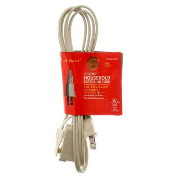 Deluxe Import Trading 353405W Household Extension Cord 6 Feet 25
