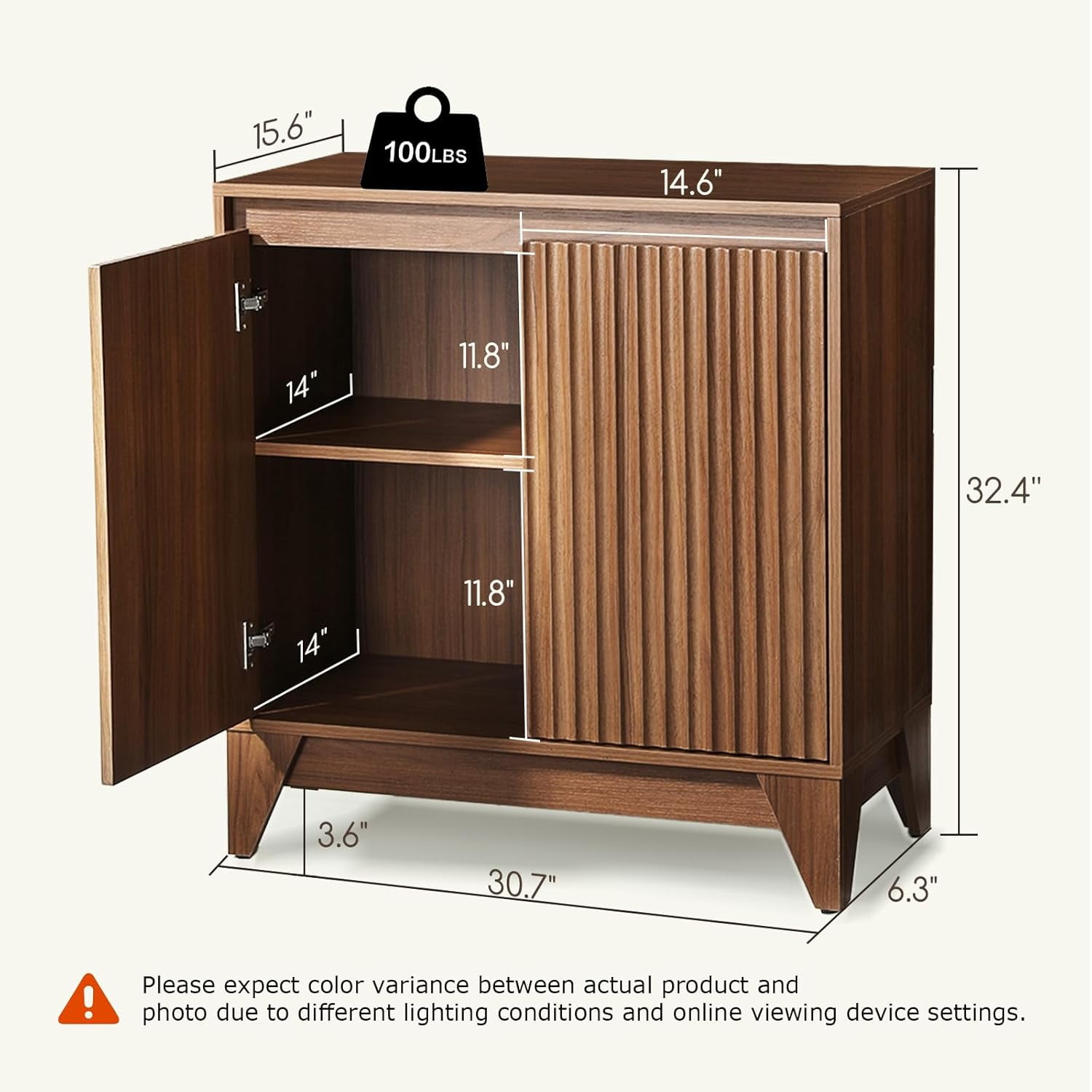 UPGO 31'' Modern Farmhouse Sideboard Buffet Cabinet with Storage, Fluted Panel Doors & Adjustable Shelves (brown)