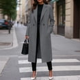 thumbnail image 2 of Women’s Long Sleeve Double Breasted Notched Lapel Wool Blend Overcoat with Classic Tailored Fit for Office and Casual Wear Gray M, 2 of 4
