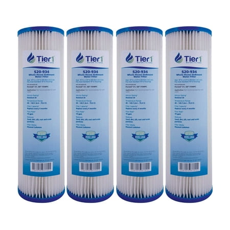 Tier1 Replacement for Pentek S1 20 Micron 10 x 2.5 Pleated Cellulose Sediment Water Filter 4 Pack - Not for Well