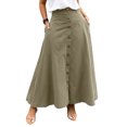 thumbnail image 2 of Huankd Womens A Line Midi Skirt Vintage Button Down Swing Skirt High Waisted Slit Pleated Skirt with Pockets Green S, 2 of 4