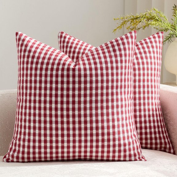 Outdoor Waterproof Throw Pillow Covers Decorative Farmhouse Water Resistant Cushion Covers Gingham Checkered Throw Pillow Covers for Tent Patio Garden Couch Sofa Pack of 2, 18x18 Inch