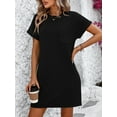thumbnail image 2 of TEMOFON Women Summer Dress Casual Short Sleeve Shirt Dresses Fashion Round Neck Dresses Solid Black Sexy Shift Dresses for Women Size L, 2 of 5