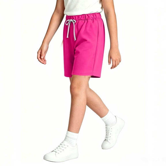 Zpanxa Girls Running Shorts Kids Summer Solid Color Version Elastic Waist Casual Exercise Shorts Inner Tie Hot Pink 12 Years