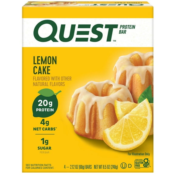 Quest Protein Bar, Lemon Cake, 20g Protein, Gluten Free, 4 Count