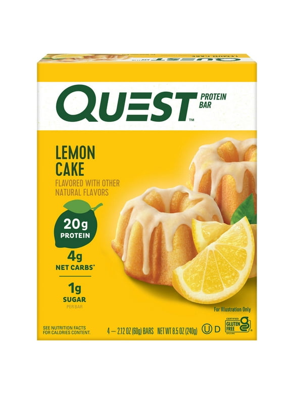 Quest Protein Bars, High Protein, Low Carb, Gluten Free, Lemon Cake, 4 Count