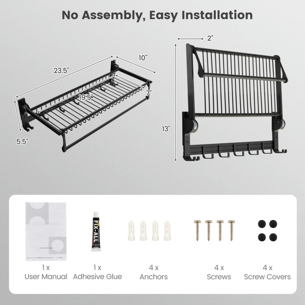 Finihen Wall Mounted Towel Rack, Electric Heated Towel Rack, Wall Mounted Towel Shelf with Adjustable Towel Bar and Movable Hooks No Assembly Required, for Bathroom, laundry Room, Black