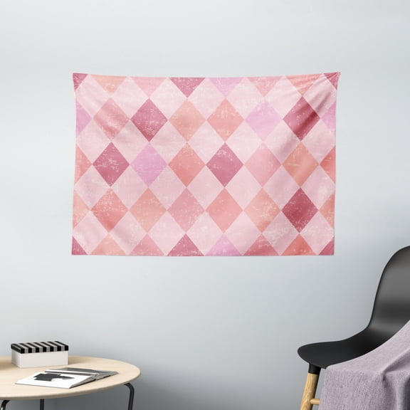 Pink Tapestry, Shades of Pink for Vintage Weathered Background with Harlequin Pattern Diamond Shape, Wall Hanging for Bedroom Living Room Dorm Decor, 60W X 40L Inches, Multicolor, by Ambesonne