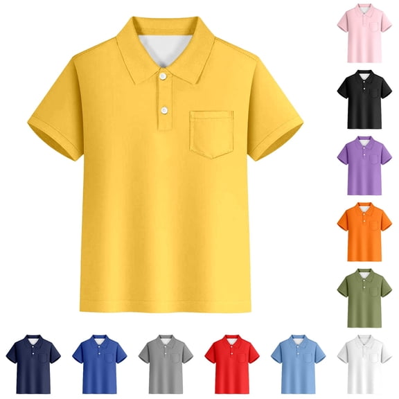 Krdevn Boys Girls Short Sleeve Two Button Placket Chest Pocket Plain Pique Polo Shirt Soft Breathable Knit Back to School Summer Casual Kids Uniform Tops,11-12 Years