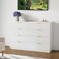 thumbnail image 1 of Commode Cannelée à 8 Tiroirs pour Chambre, Commode Moderne de 55 Pouces de Large avec Poignée en Métal, Meuble Télé en Bois Cannelé, Grande Commode Moderne pour Garde-Robe, Salon et Entrée, Blanc, 1 of 7