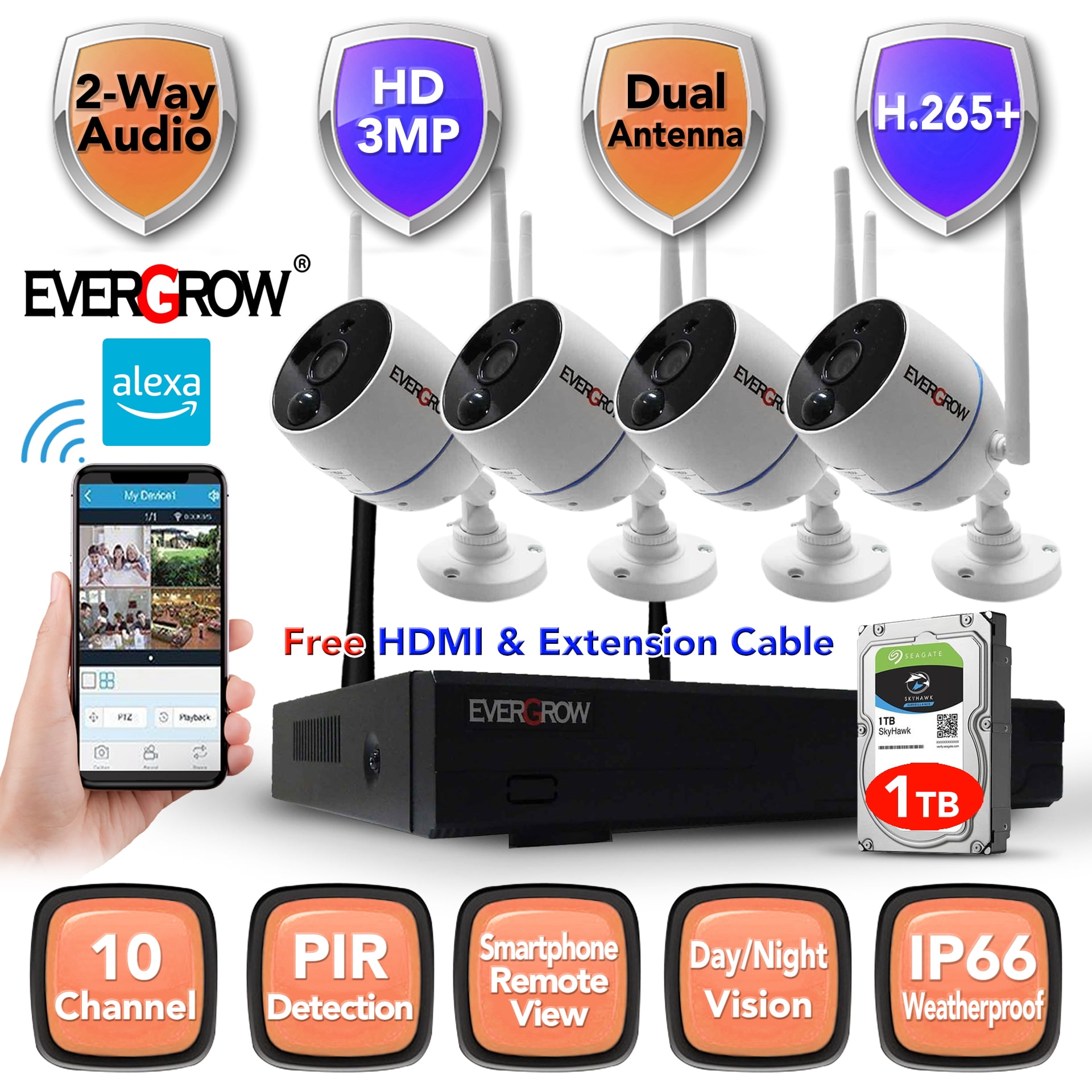 Aangepaste vals Tien 2022 H265+ 10CH Long Range IP 1080P CCTV Camera Security System with 4 pcs  IP Outdoor IR Night Vision Home Security Camera System White (Wireless  Supporting iPhone & Android) (CAM-WIFI-4CH-2MP-4) - Walmart.com