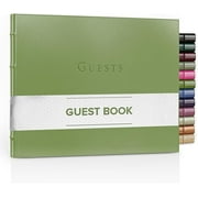 Leather Guest Book Journal by Gallery Leather, 7" x 9", 192 Gold Gilded Ruled Horizontal Pages, Hard Cover, Ribbon Bookmarker, Camden Kiwi