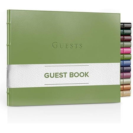 Leather Guest Book Journal by Gallery Leather, 7" x 9", 192 Gold Gilded Ruled Horizontal Pages, Hard Cover, Ribbon Bookmarker, Camden Kiwi