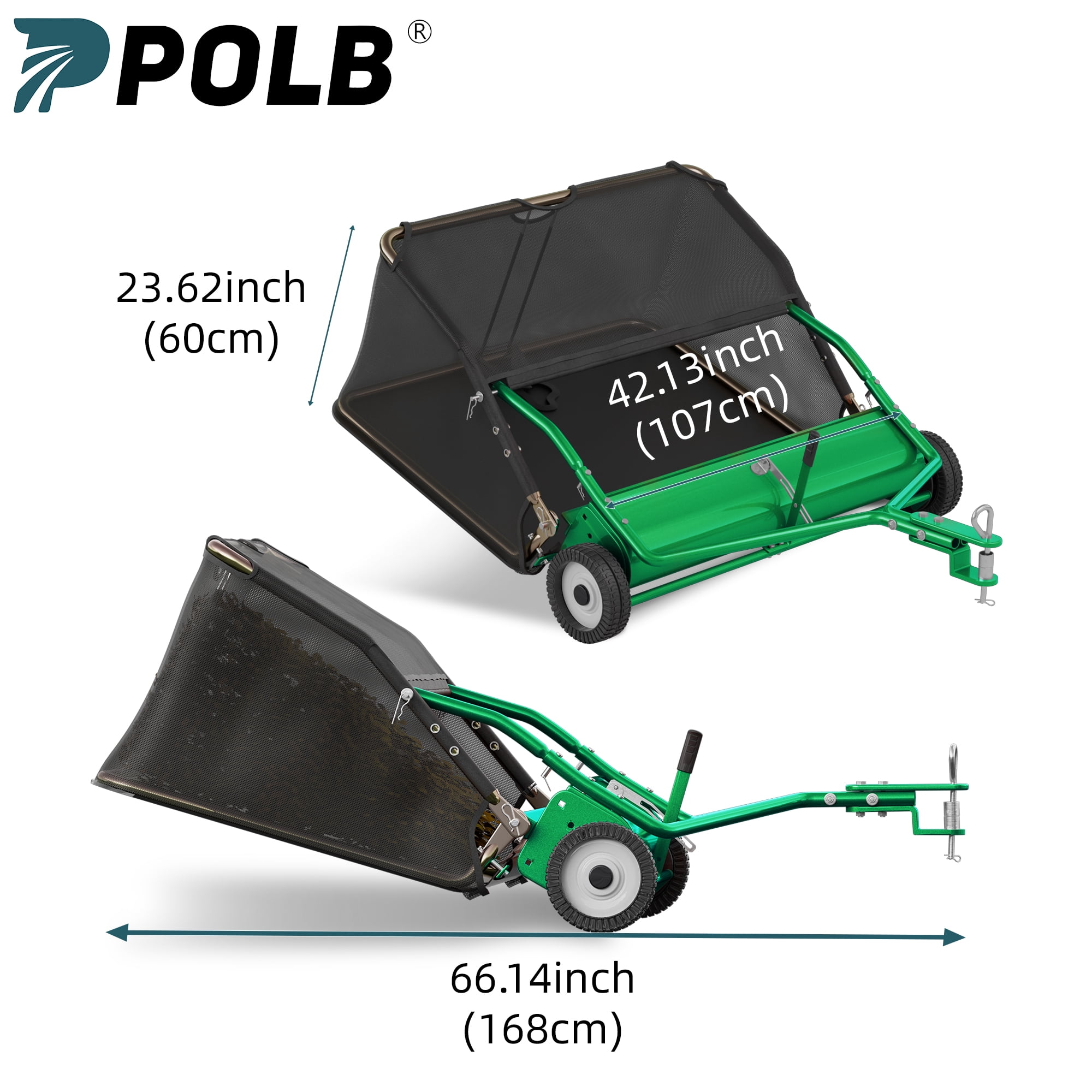 42" Tow-Behind Lawn Sweeper, 18.55 Cu.Ft Large Hopper Leaf & Grass Collector, Adjustable Brush Height, Easy Dumping Rope, Heavy Duty Yard Cleanup Tool for Lawn Tractor ATV