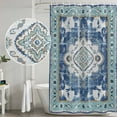 thumbnail image 4 of Polyester Fabric Blue Boho Shower Curtain, Farmhouse Bohemian Medallion Oriental Flower Waterproof Bathtub Curtain Bathroom Decor Set with Hooks 54 x 78 Inches, 4 of 6