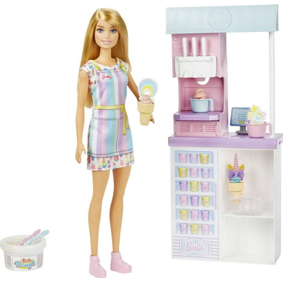 Barbie Ice Cream Shop Playset with Blonde Doll, Ice Cream Machine, Molds, Dough & Accessories