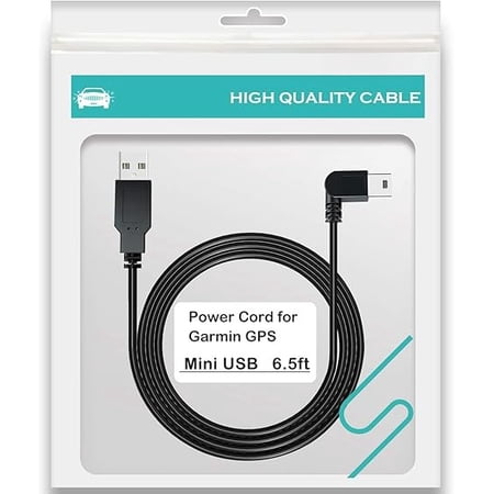 USB Charging Power Cord Compatible for Garmin Nuvi GPS, 6.5 Ft Right Angle USB to Mini USB Garmin Power Cable,Garmin Charger Cable,Fit for Rearview Mirror Cam,Car Vehicle GPS,Backup Camera,Dash Cam ﻿