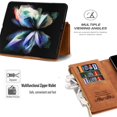 thumbnail image 5 of SaniMore for Samsung Galaxy Z Fold 4 Case with Card Slot, Line Stitching Metal Button Zipper Wallet PU Leather Cover with Folio Flip Kickstand + Hand Strap Shockproof Protective Shell, Brown, 5 of 6