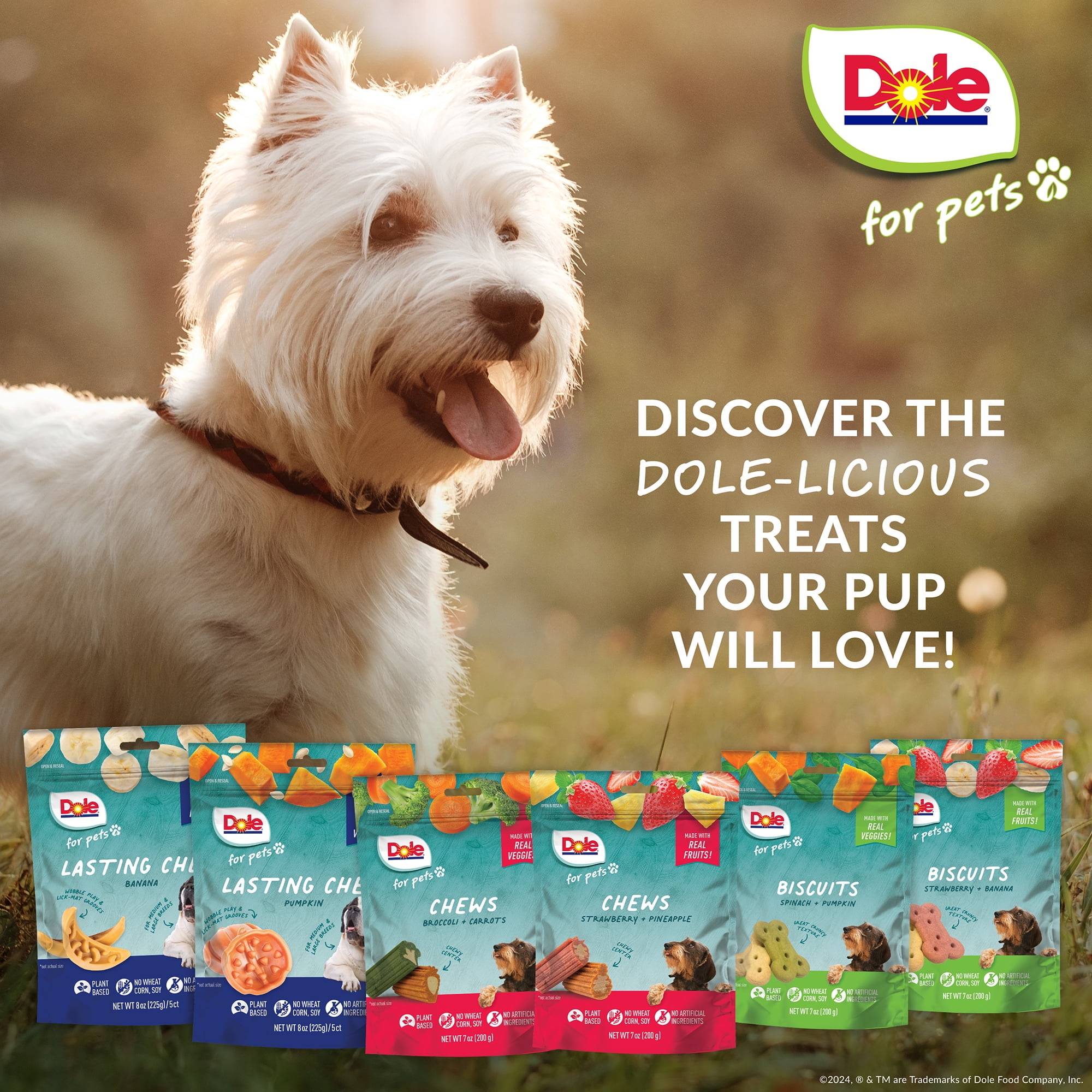 (2 pack) Dole Dog Chew Treats, Strawberry & Pineapple Flavors, No Wheat, Corn or Soy, 7oz