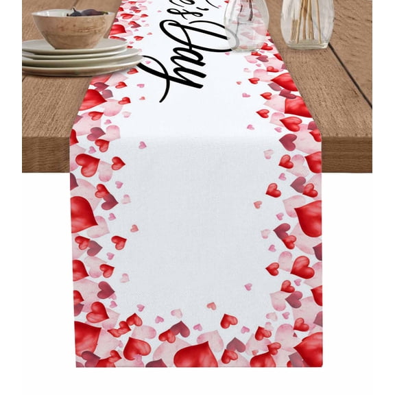 Valentine's Day Table Runner 72 Inches, Romantic Red Love Heart Bed Runner Dresser Scarves Tabletop for Indoor Outdoor Parties/Ceremony/Banquet, 16" x 72"