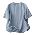 thumbnail image 5 of Women's Cotton Linen T Shirt Short Sleeve Ribbed Spliced Summer Casual Loose Pullover Top by Yigetop Blue XL, 5 of 8