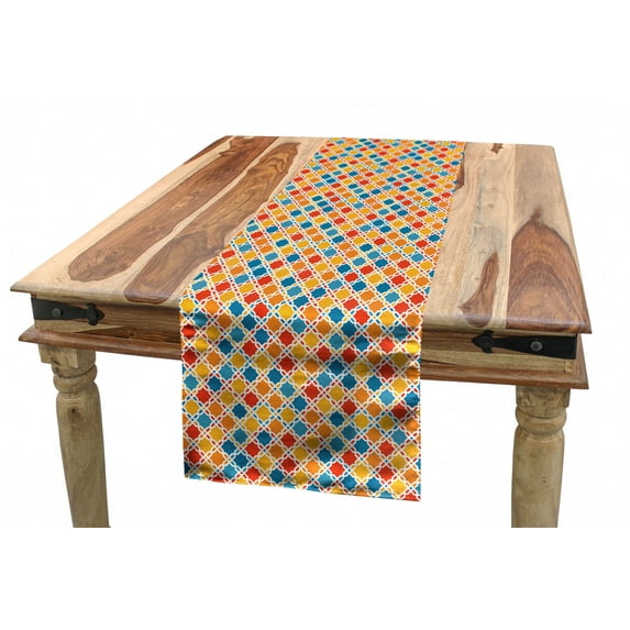 Geometric Table Runner, Moroccan Style Tile Pattern Inspired Vibrant Colorful Oriental Folklore Shapes, Dining Room Kitchen Rectangular Runner, 3 Sizes, by Ambesonne