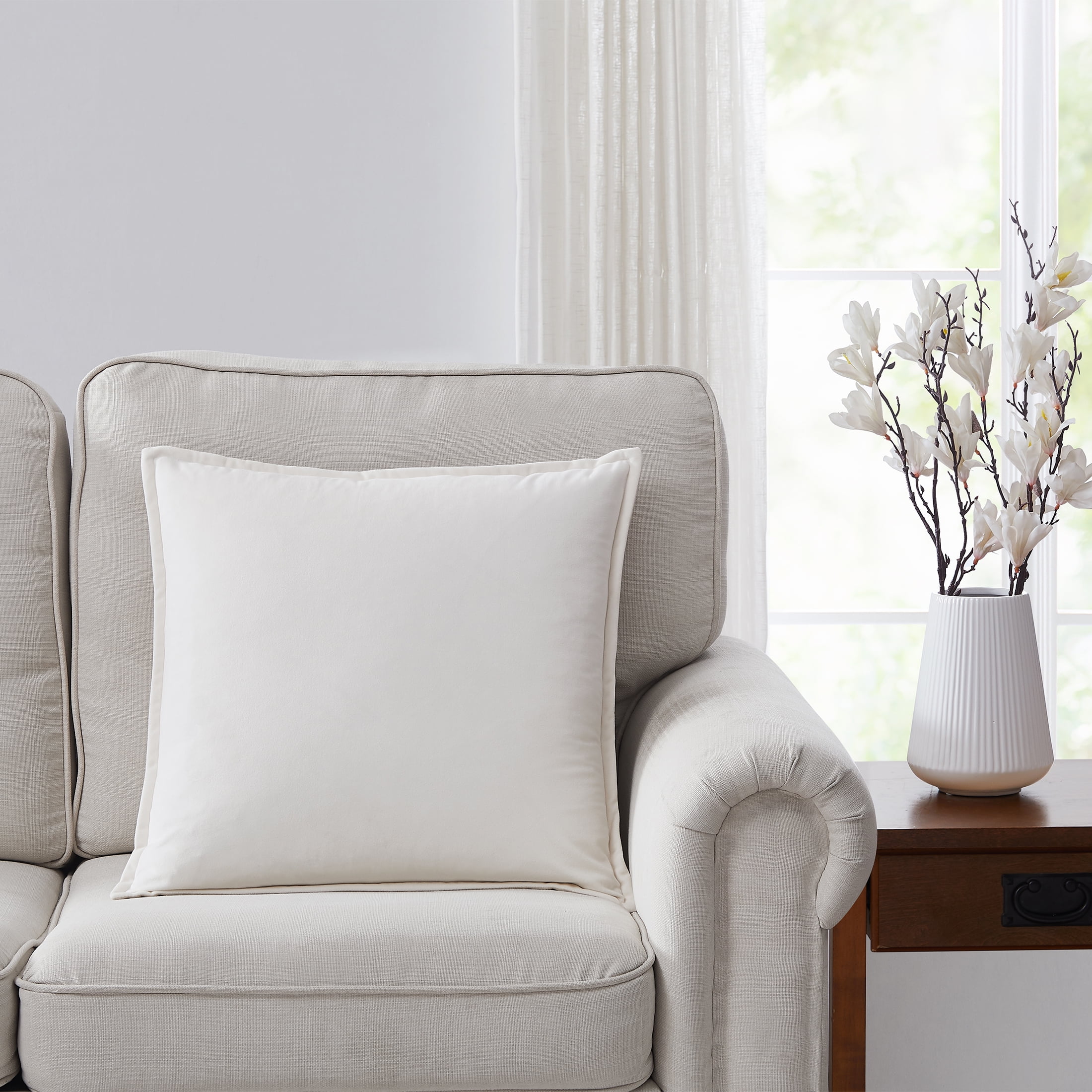 (2 pack) Better Homes & Gardens 20" x 20" Solid Reversible Beige/White Velvet Decorative Pillow