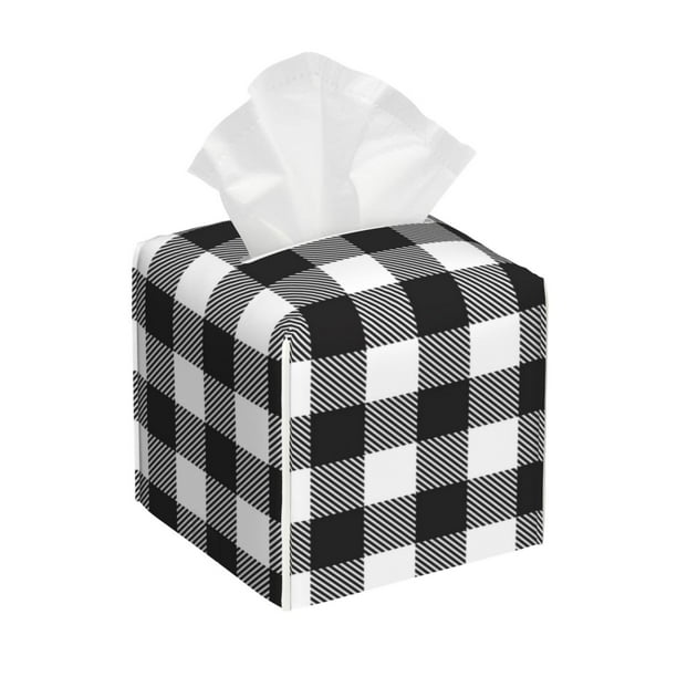 Fotbe Black White Plaid Porta Pañuelos Decorativo de Cuero, Caja Cuadrada Moderna para Pañuelos Faciales, Organizador y Dispensador 5x5x5''