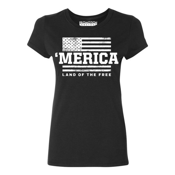 Merica Land of The Free 4th of July Women's T-shirt, M, Black