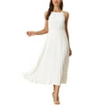 thumbnail image 2 of INSPIRE CHIC Women’s Casual Sleeveless Halter Neck Belted&nbsp;A-Line Cocktail Pleated Dress, 2 of 4