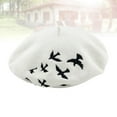 thumbnail image 4 of EeaseMX Boina de lana con bordado de petirrojo, cálida y moderna, gorro de pintor combinable, tocado retro de pintor para mujer (blanco), 4 of 7
