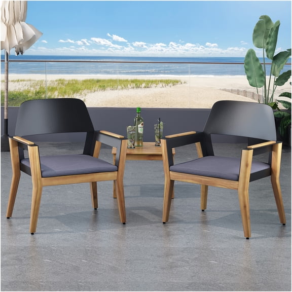 JERFIT 2-Pack Modern Teak Wood Club Chairs with Water Resistant Cushions for Patio, Outdoor Garden, Balcony Furniture
