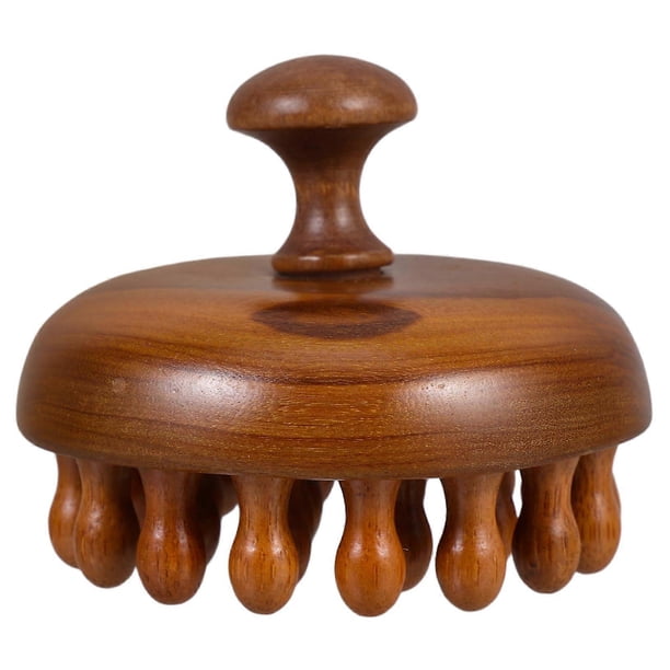 Peine masajeador del cuero cabelludo con cepillo de madera de dientes anchos para el crecimiento del cabello y agarre ergonómico.